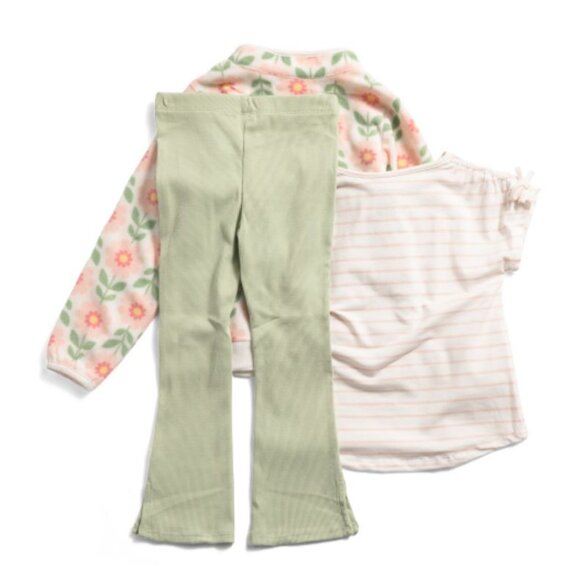 NWT HAPPILY GREY Toddler Girls 4pc Floral Fleece Jacket Pants Top Hair Clips Set - Picture 2 of 7
